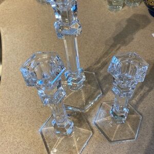 Vintage crystal candlesticks. Set of 3   Excellent condition 9.75   8.25  7.0 in
